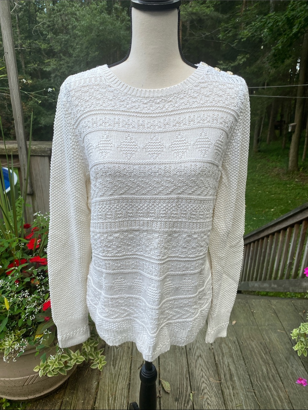 Talbots Ivory Textured Crewneck Pullover Sweater